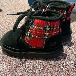 UGG Kids Plaid Black and Red Boots